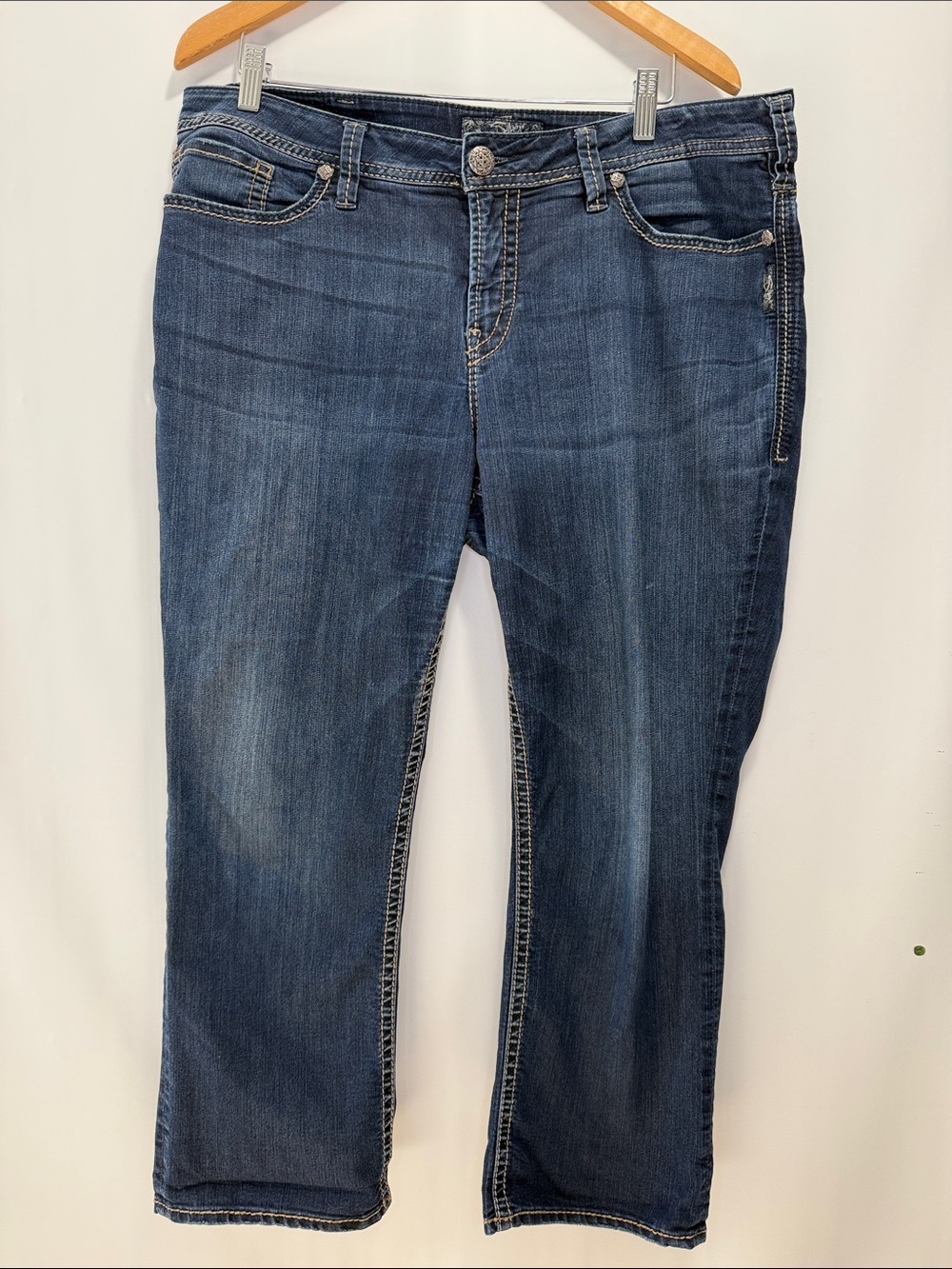 Silver Suki Capri  Dark Blue Straight Leg Denim Capris Womens 18